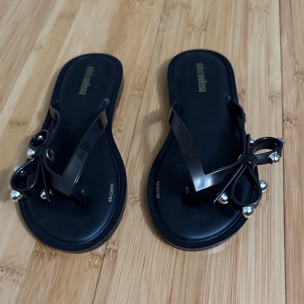 Mini Melissa Black Sandals with Silver Accents
